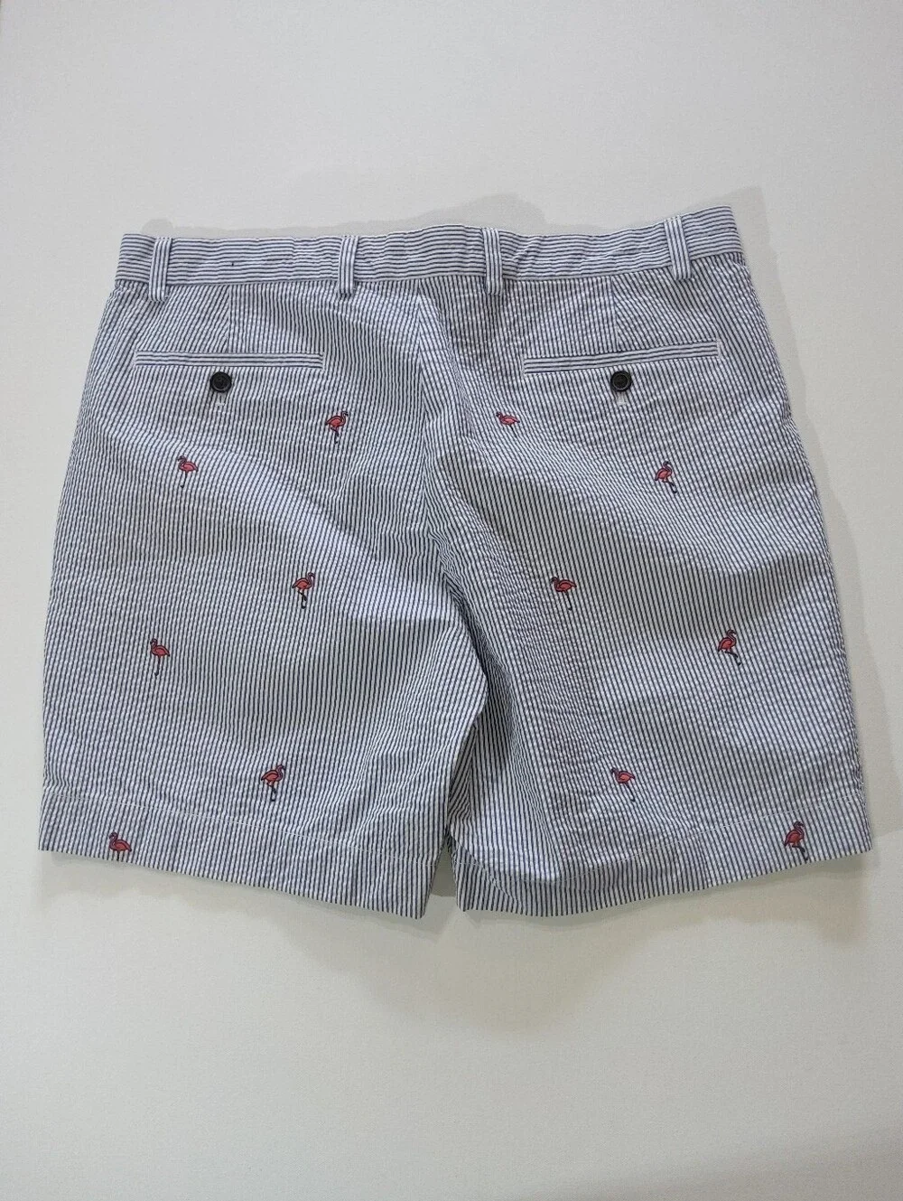 Brooks Brothers Seersucker Shorts Mens 35 Blue White Flamingo Print Coastal Prep
